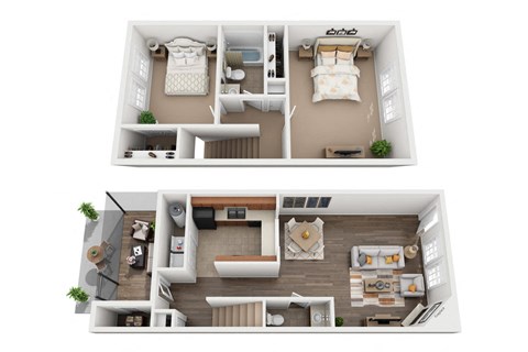 Floor plan for 2 beds, 1.5 baths, 1075 sqft